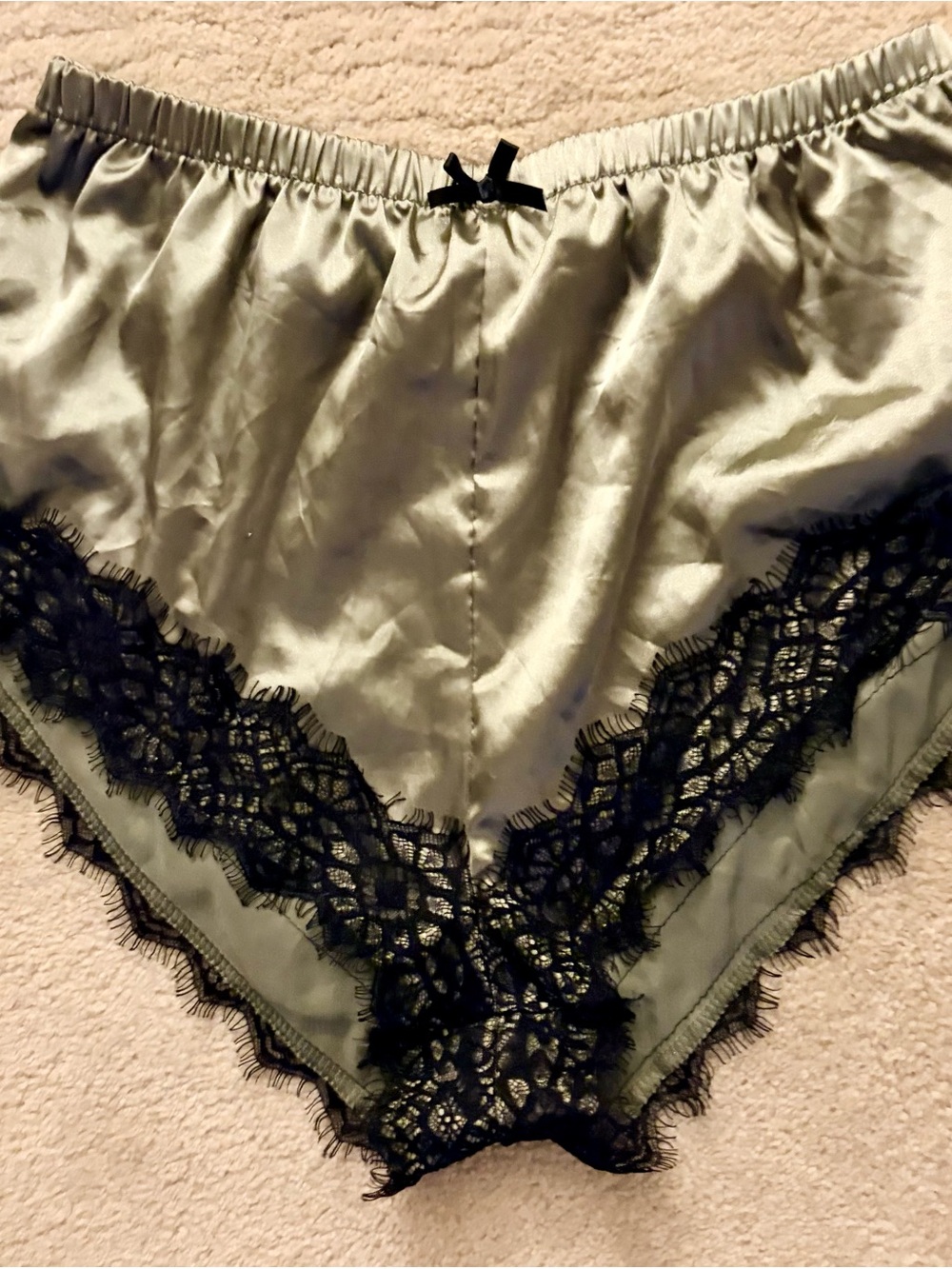 Whimsy Satin Olive Green Lace-Trim Women's Briefs Med